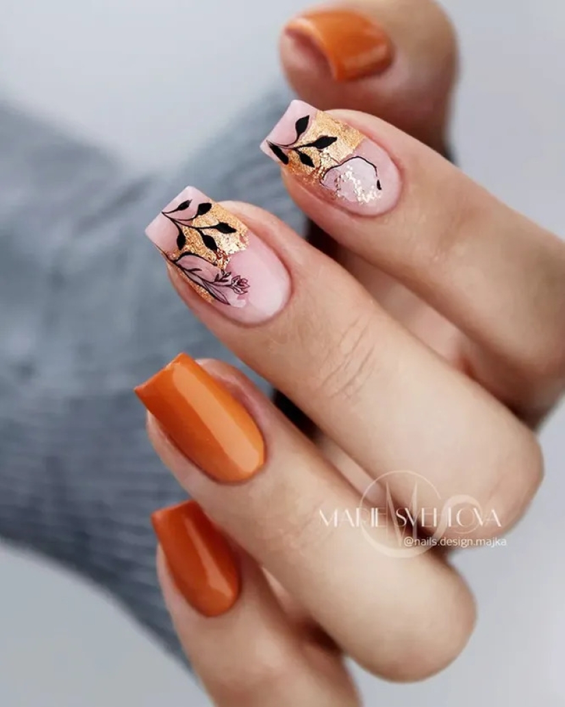 Mood "autumn": 10 beautiful examples of manicure with floral prints - with leaves, berries and flowers Mood "autumn": 10 beautiful examples of manicure with floral prints - with leaves, berries and flowers