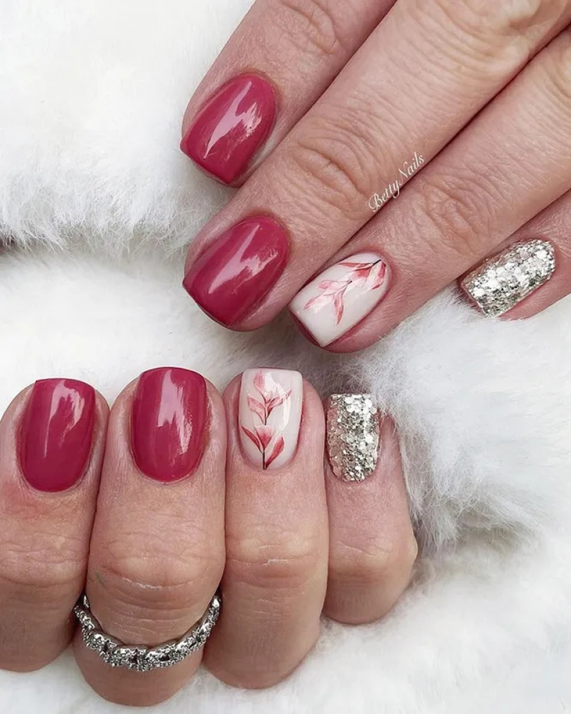 Mood "autumn": 10 beautiful examples of manicure with floral prints - with leaves, berries and flowers Mood "autumn": 10 beautiful examples of manicure with floral prints - with leaves, berries and flowers