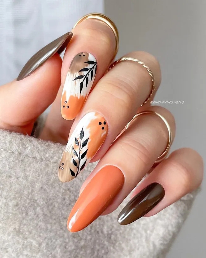 Mood "autumn": 10 beautiful examples of manicure with floral prints - with leaves, berries and flowers Mood "autumn": 10 beautiful examples of manicure with floral prints - with leaves, berries and flowers