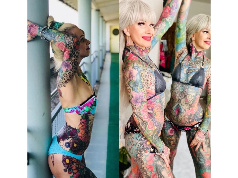 ¡Mujer de 55 años cubrió todo su cuerpo con coloridos tatuajes! Una fotografía