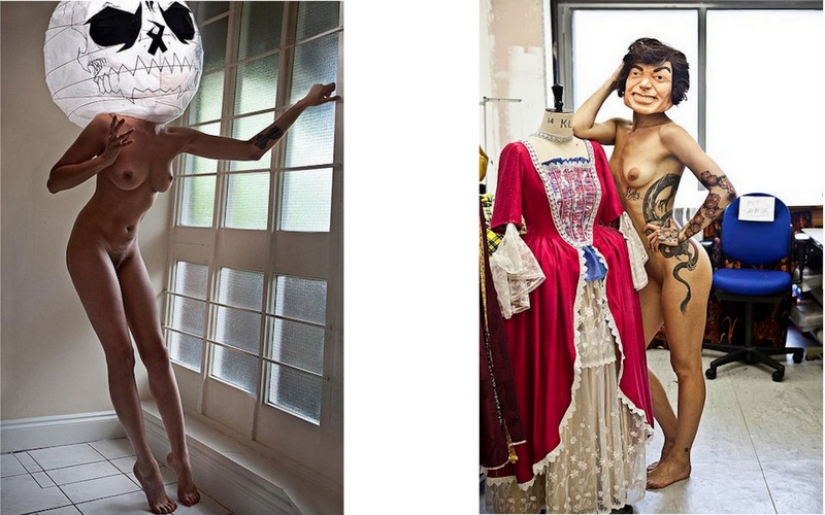 Naked girls in masks by Ben Hopper