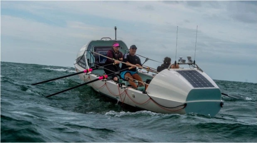 Nudist from the UK swims naked in a boat, preparing to cross the Atlantic Ocean Nudist from the UK swims naked in a boat, preparing to cross the Atlantic Ocean