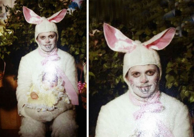 Old children's photos with Easter bunnies that make the hair stand on end