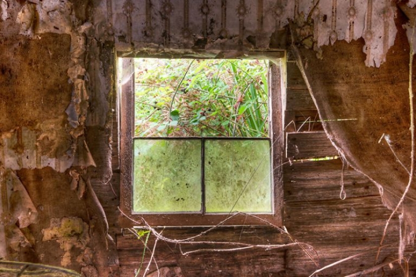Photographer taking pictures of windows in abandoned places