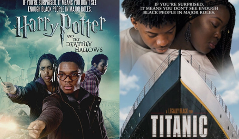 Posters for famous films appeared on the streets of London, where white actors were replaced by dark-skinned ones