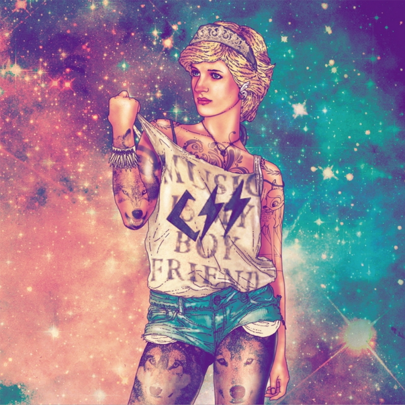 Princess Diana, Salvador Dali and Che Guevara were dressed as hipsters and forced to listen to rock