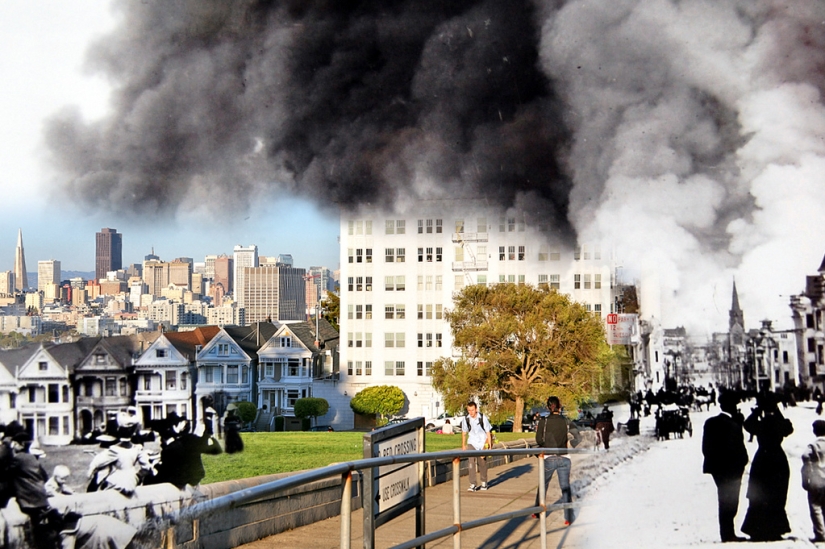 San Francisco after the devastating earthquake of 1906 and today San Francisco after the devastating earthquake of 1906 and today