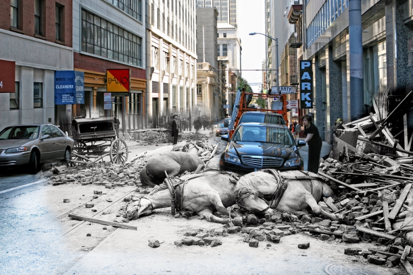 San Francisco after the devastating earthquake of 1906 and today San Francisco after the devastating earthquake of 1906 and today