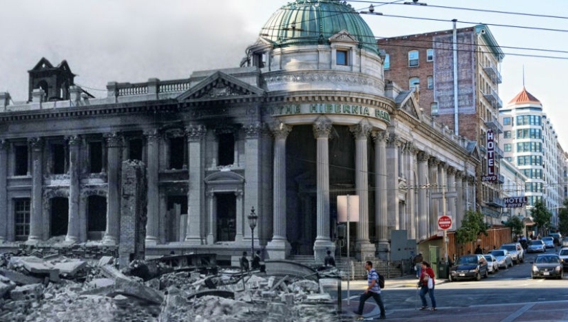 San Francisco después del devastador terremoto de 1906 y hoy San Francisco después del devastador terremoto de 1906 y hoy