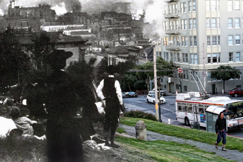 San Francisco después del devastador terremoto de 1906 y hoy San Francisco después del devastador terremoto de 1906 y hoy