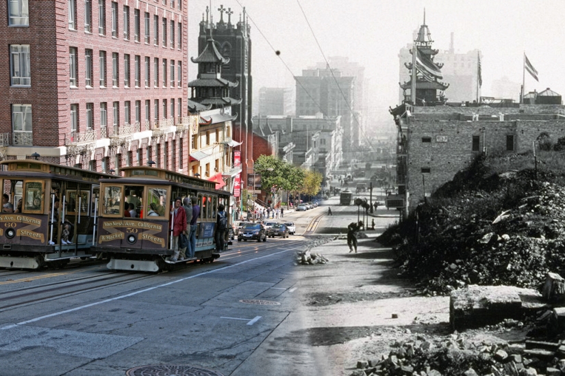 San Francisco después del devastador terremoto de 1906 y hoy San Francisco después del devastador terremoto de 1906 y hoy