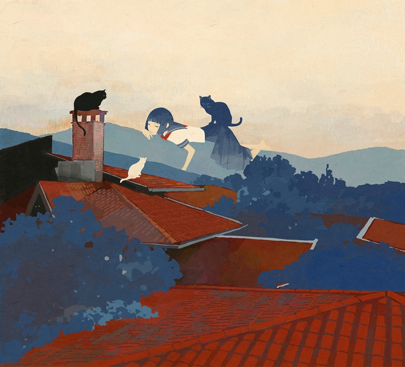 Schoolgirls and Melancholy - sleepy anime art