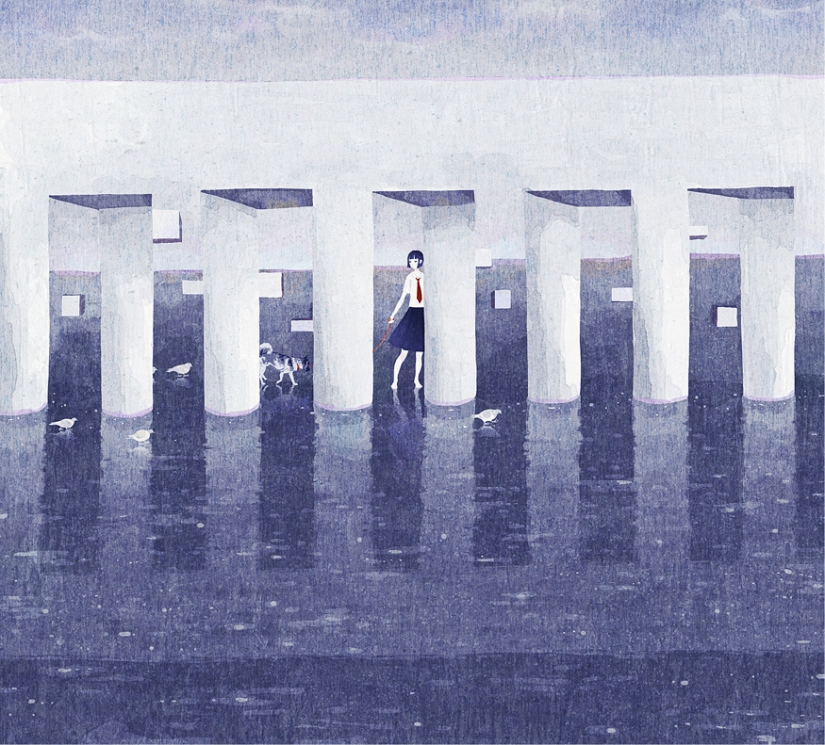 Schoolgirls and Melancholy - sleepy anime art