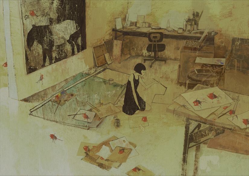 Schoolgirls and Melancholy - sleepy anime art