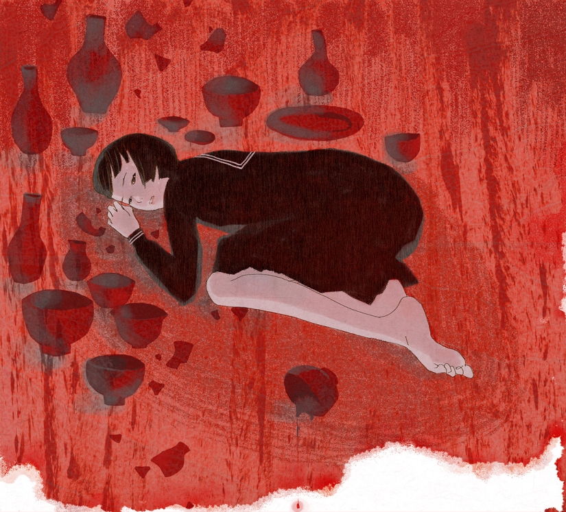 Schoolgirls and Melancholy - sleepy anime art