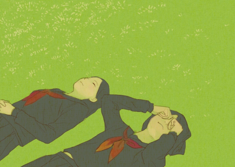 Schoolgirls and Melancholy - sleepy anime art