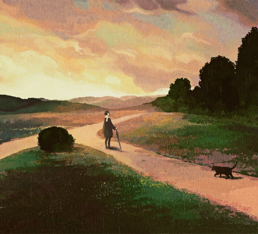 Schoolgirls and Melancholy - sleepy anime art