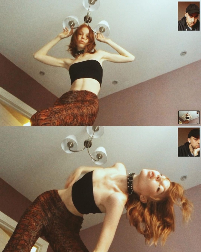 Sesión de fotos remota de Alessio Albi en la cámara web durante la cuarentena