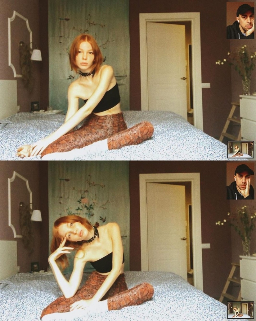 Sesión de fotos remota de Alessio Albi en la cámara web durante la cuarentena