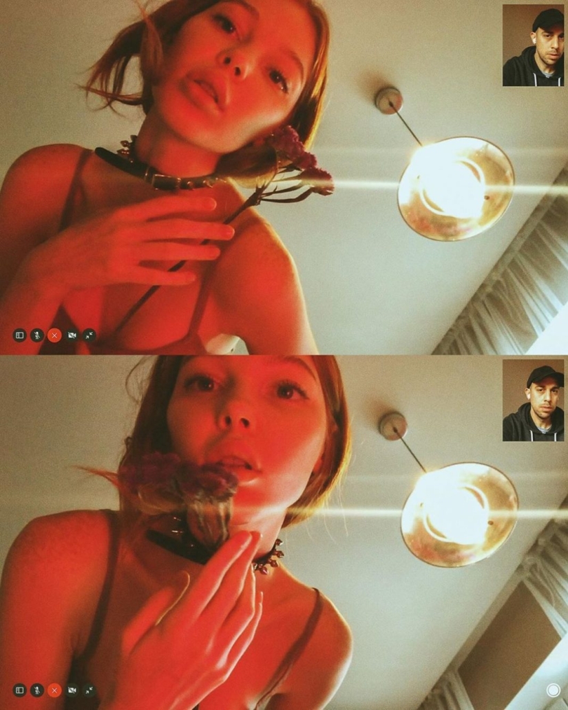 Sesión de fotos remota de Alessio Albi en la cámara web durante la cuarentena