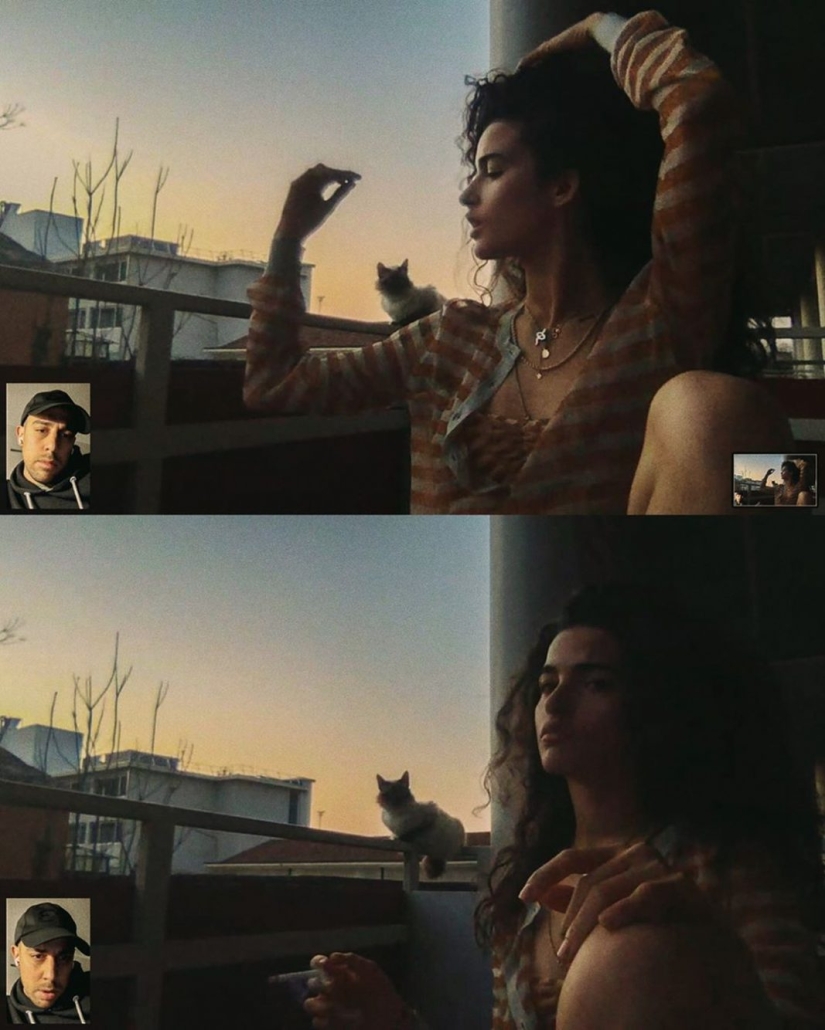 Sesión de fotos remota de Alessio Albi en la cámara web durante la cuarentena