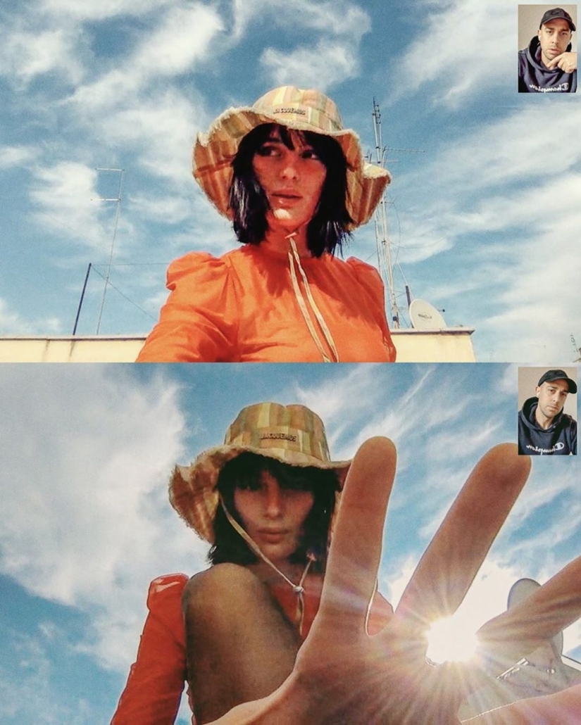 Sesión de fotos remota de Alessio Albi en la cámara web durante la cuarentena