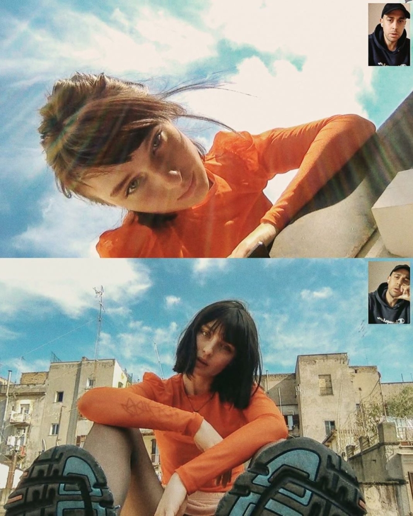 Sesión de fotos remota de Alessio Albi en la cámara web durante la cuarentena