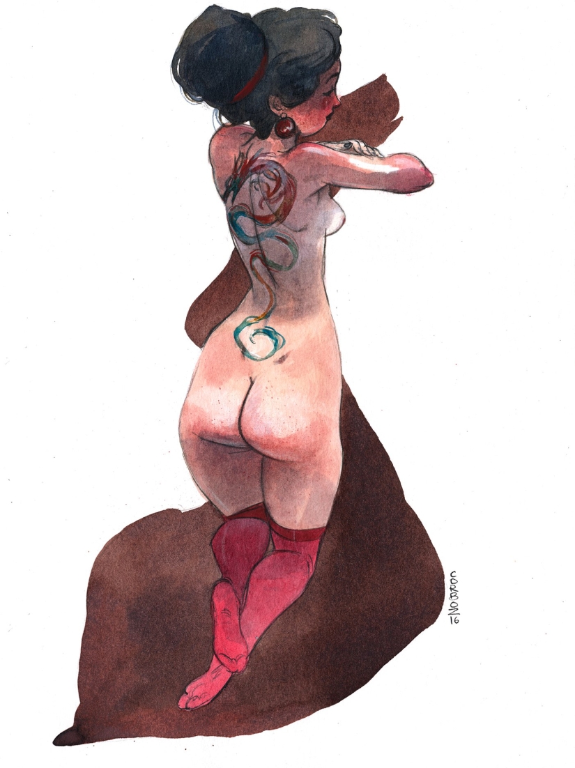 Sexy French women in watercolors by artist Yannick Corbeau Sexy French women in watercolors by artist Yannick Corbeau