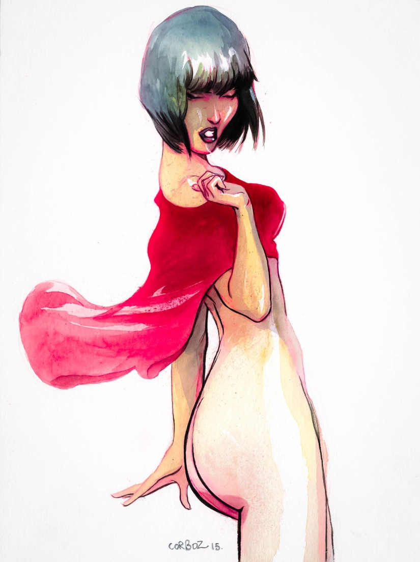 Sexy French women in watercolors by artist Yannick Corbeau Sexy French women in watercolors by artist Yannick Corbeau