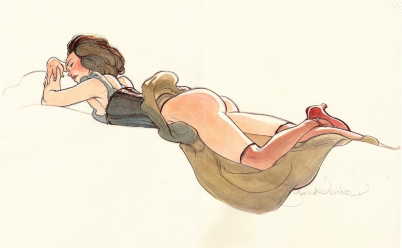 Sexy French women in watercolors by artist Yannick Corbeau Sexy French women in watercolors by artist Yannick Corbeau