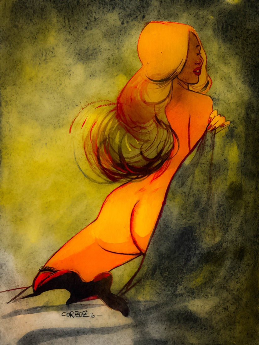 Sexy French women in watercolors by artist Yannick Corbeau Sexy French women in watercolors by artist Yannick Corbeau