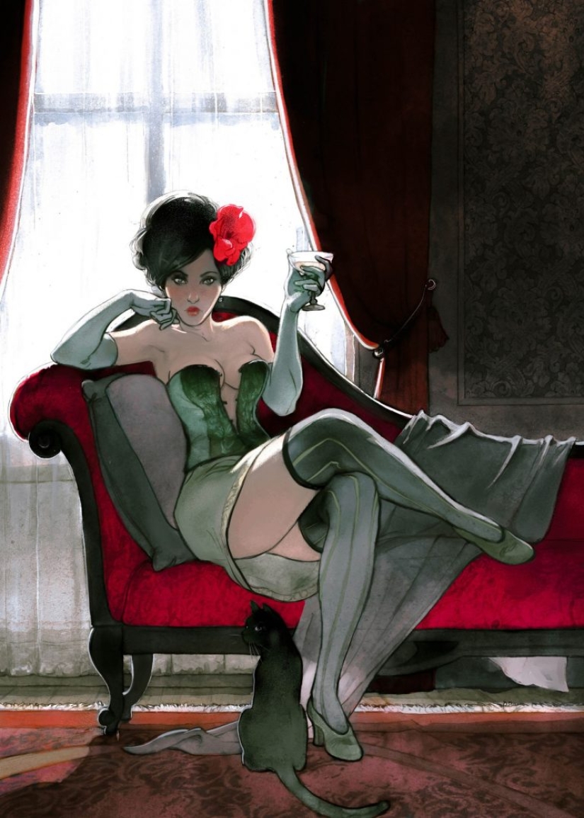 Sexy French women in watercolors by artist Yannick Corbeau Sexy French women in watercolors by artist Yannick Corbeau