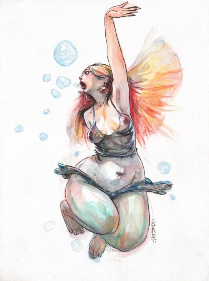 Sexy French women in watercolors by artist Yannick Corbeau Sexy French women in watercolors by artist Yannick Corbeau