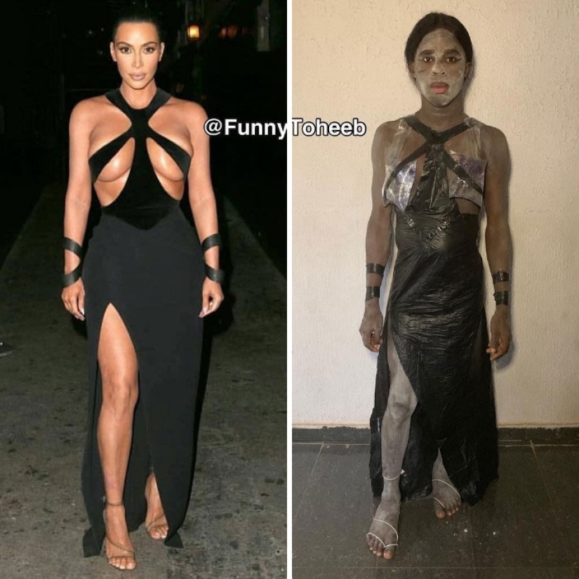 Take it off immediately! A guy from Africa copies the ridiculous outfits of the stars with the help of improvised materials