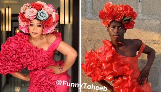 Take it off immediately! A guy from Africa copies the ridiculous outfits of the stars with the help of improvised materials