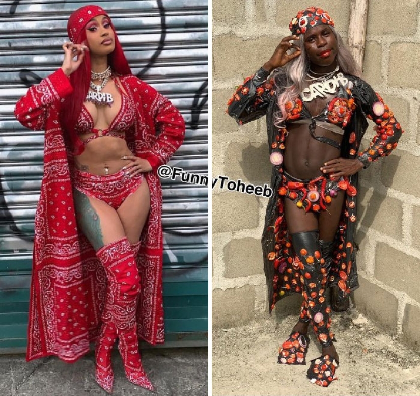 Take it off immediately! A guy from Africa copies the ridiculous outfits of the stars with the help of improvised materials
