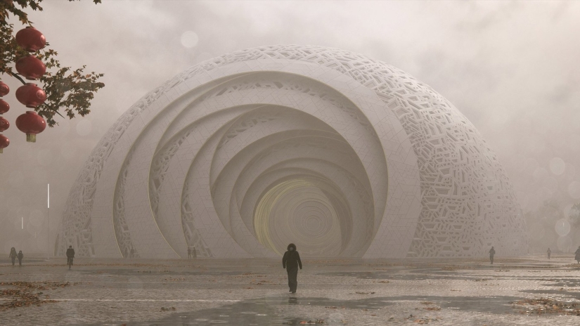 Teatro en China, realizado en forma de rompecabezas tradicional Teatro en China, realizado en forma de rompecabezas tradicional