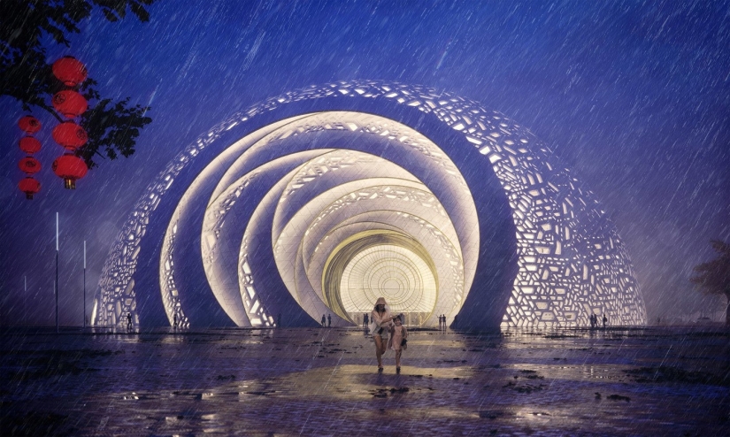 Teatro en China, realizado en forma de rompecabezas tradicional Teatro en China, realizado en forma de rompecabezas tradicional