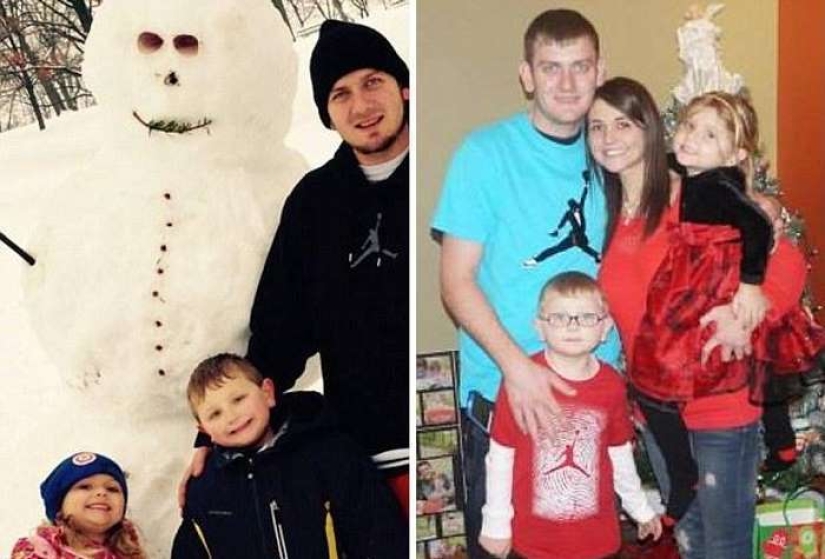 That's why this woman with children is smiling near her husband's coffin