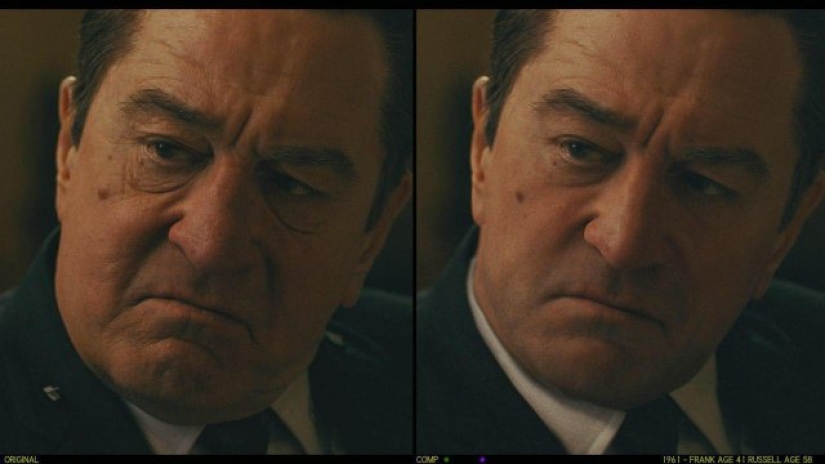 The actors of the film "The Irishman" before and after computer rejuvenation The actors of the film "The Irishman" before and after computer rejuvenation