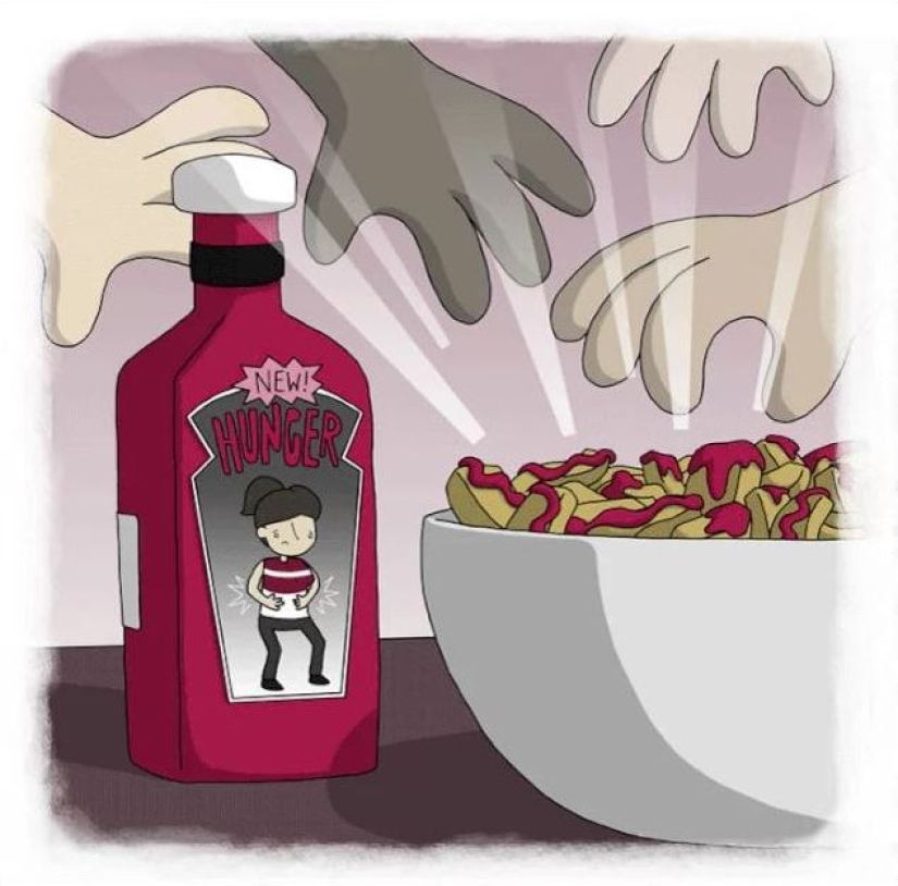 The artist made funny cartoons of proverbs from all over the world, and that's what came out of it