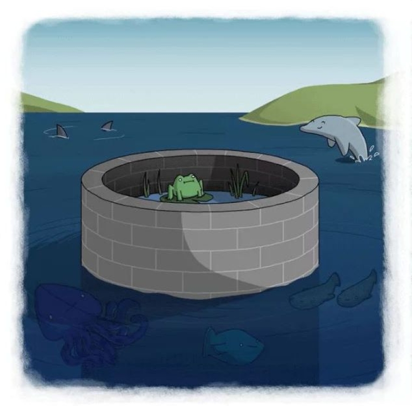 The artist made funny cartoons of proverbs from all over the world, and that's what came out of it