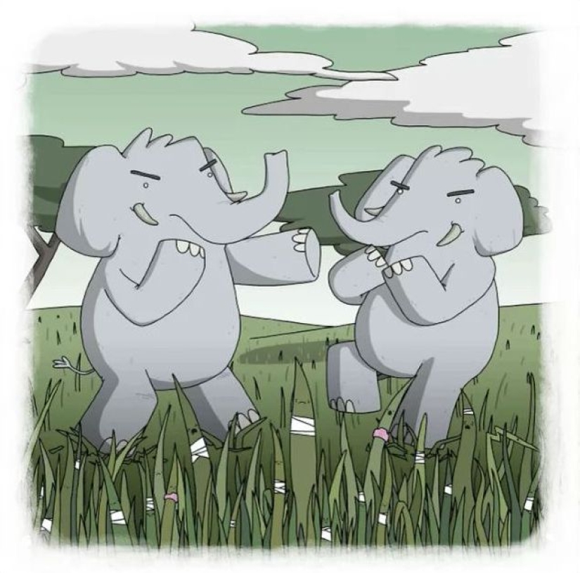 The artist made funny cartoons of proverbs from all over the world, and that's what came out of it