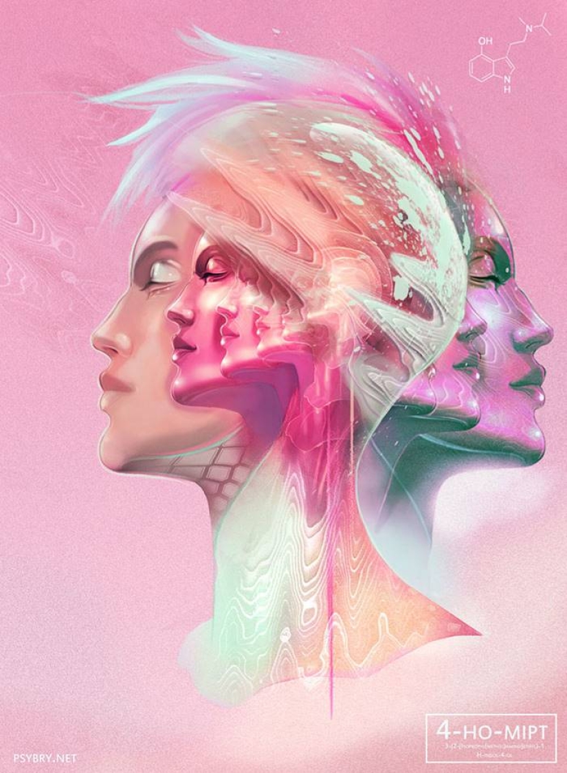 The artist took 20 different drugs to demonstrate the effects of drugs on the human brain