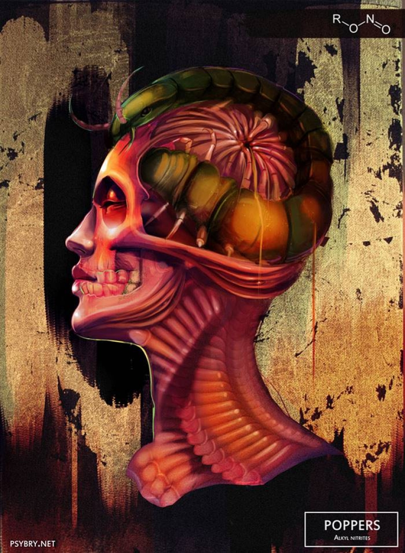 The artist took 20 different drugs to demonstrate the effects of drugs on the human brain