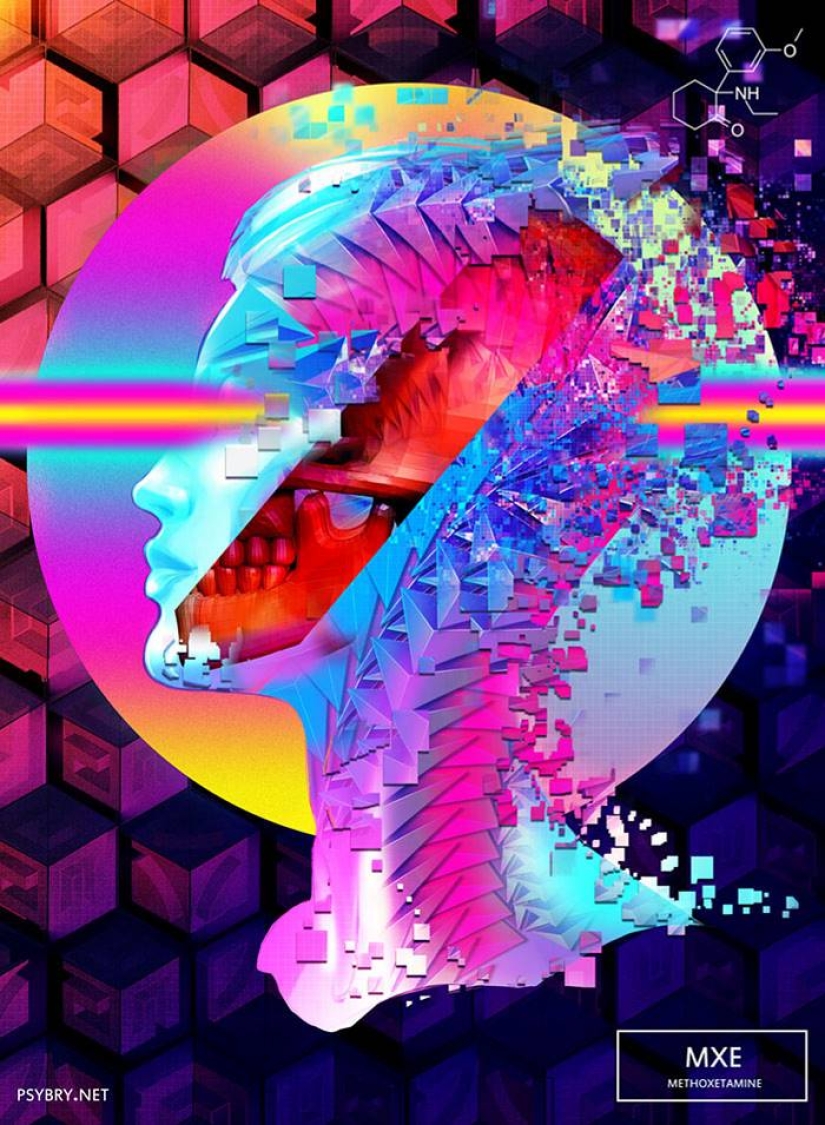 The artist took 20 different drugs to demonstrate the effects of drugs on the human brain