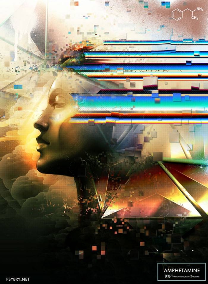 The artist took 20 different drugs to demonstrate the effects of drugs on the human brain