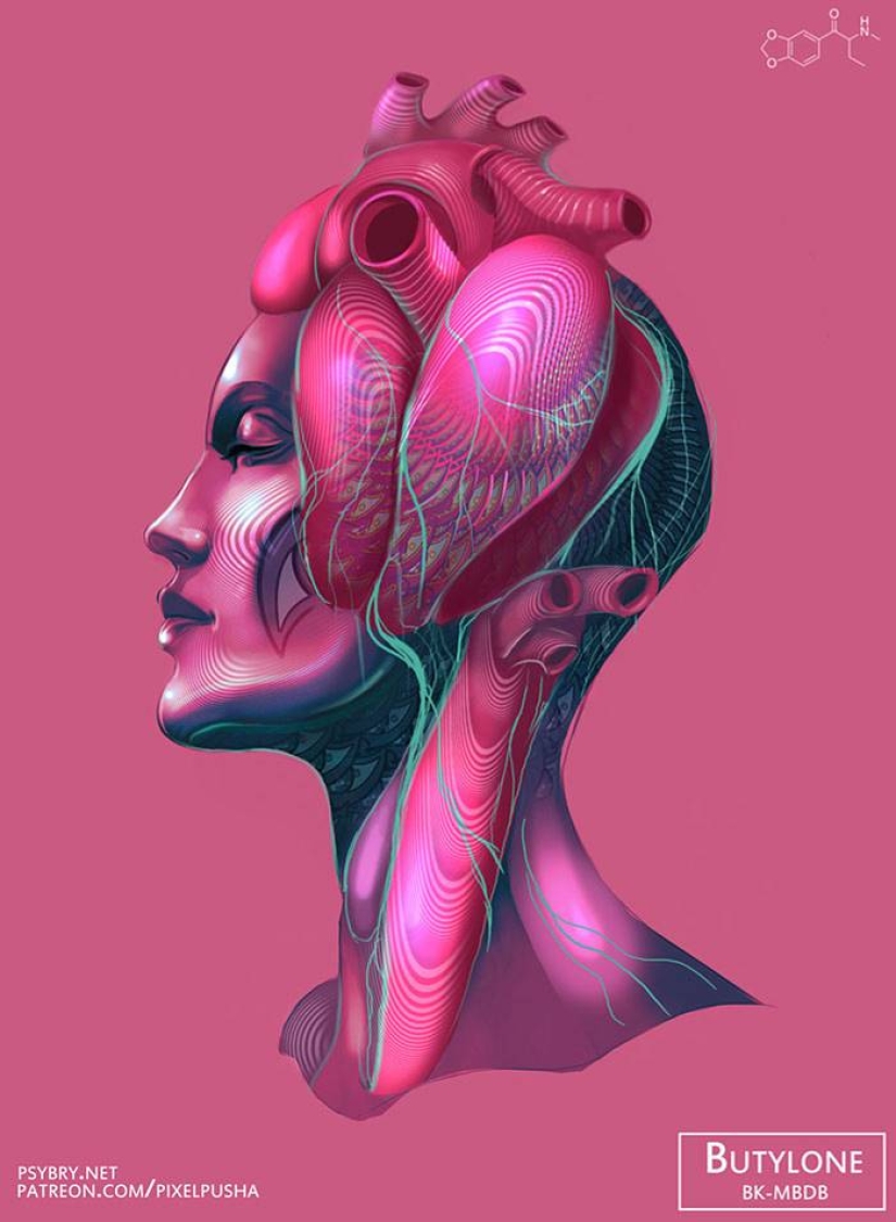 The artist took 20 different drugs to demonstrate the effects of drugs on the human brain