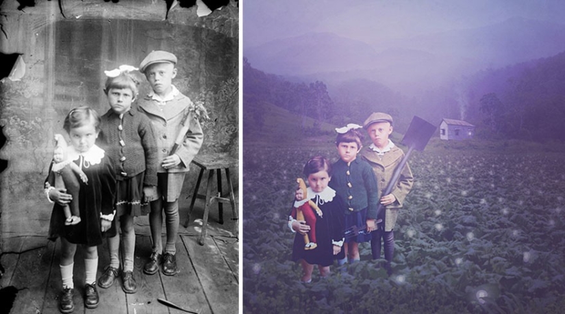 The artist turns vintage photographs into mind-blowing illustrations