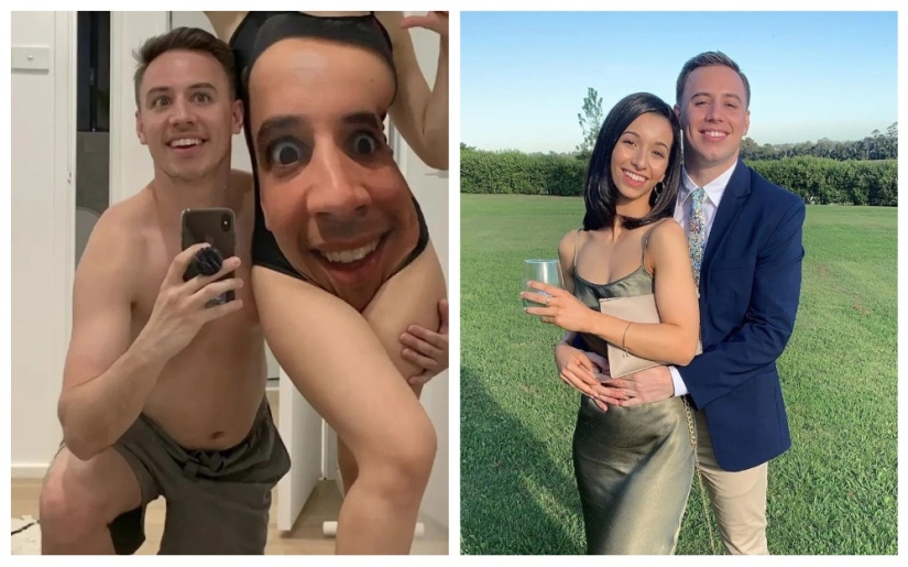 The Australian gave the girl a creepy swimsuit with his face so that she would not be molested on the beach